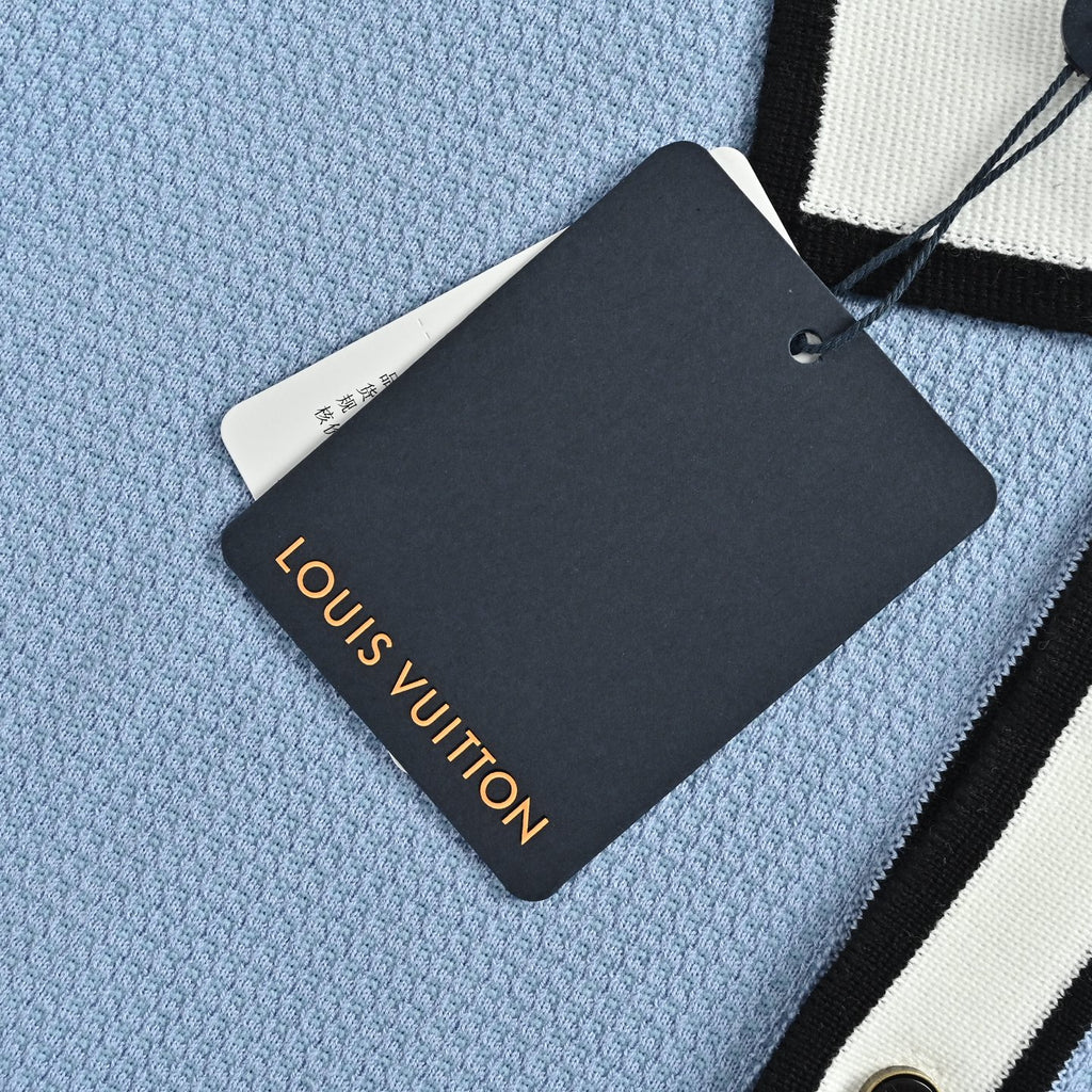 Louis Vuitton Pocket Badge Embroidered Knit Short-Sleeve Shirt — Light Blue
