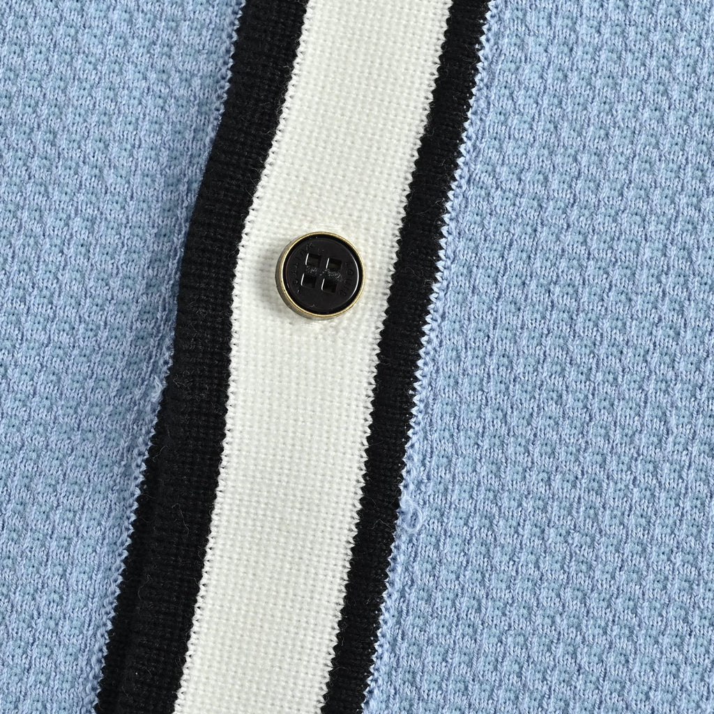Louis Vuitton Pocket Badge Embroidered Knit Short-Sleeve Shirt — Light Blue