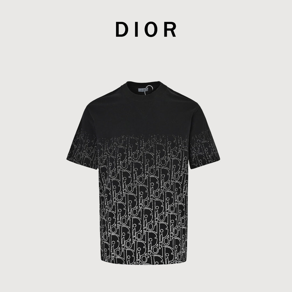Dior Gradient All-Over Oblique Silver Thread Short-Sleeve T-Shirt — Black