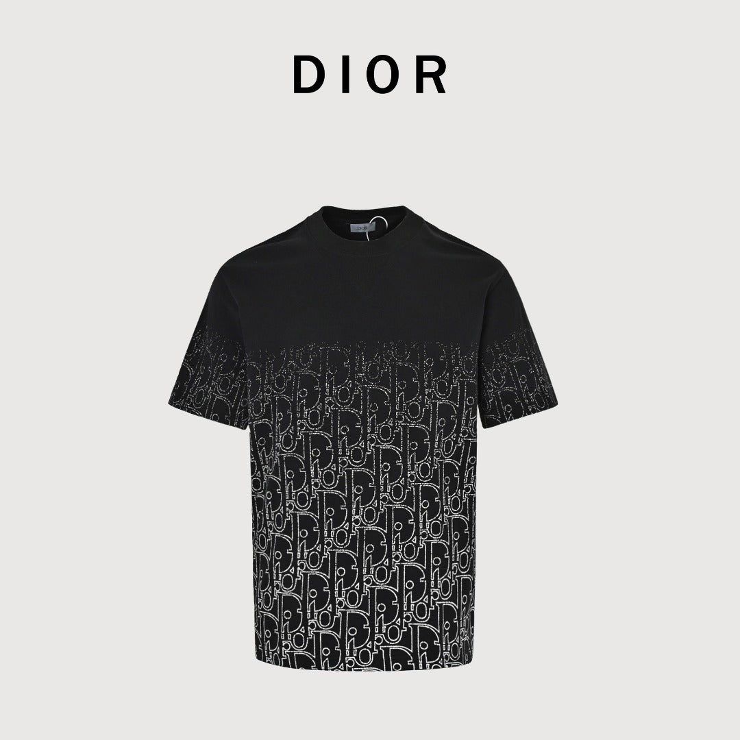Dior Gradient All-Over Oblique Silver Thread Short-Sleeve T-Shirt — Black