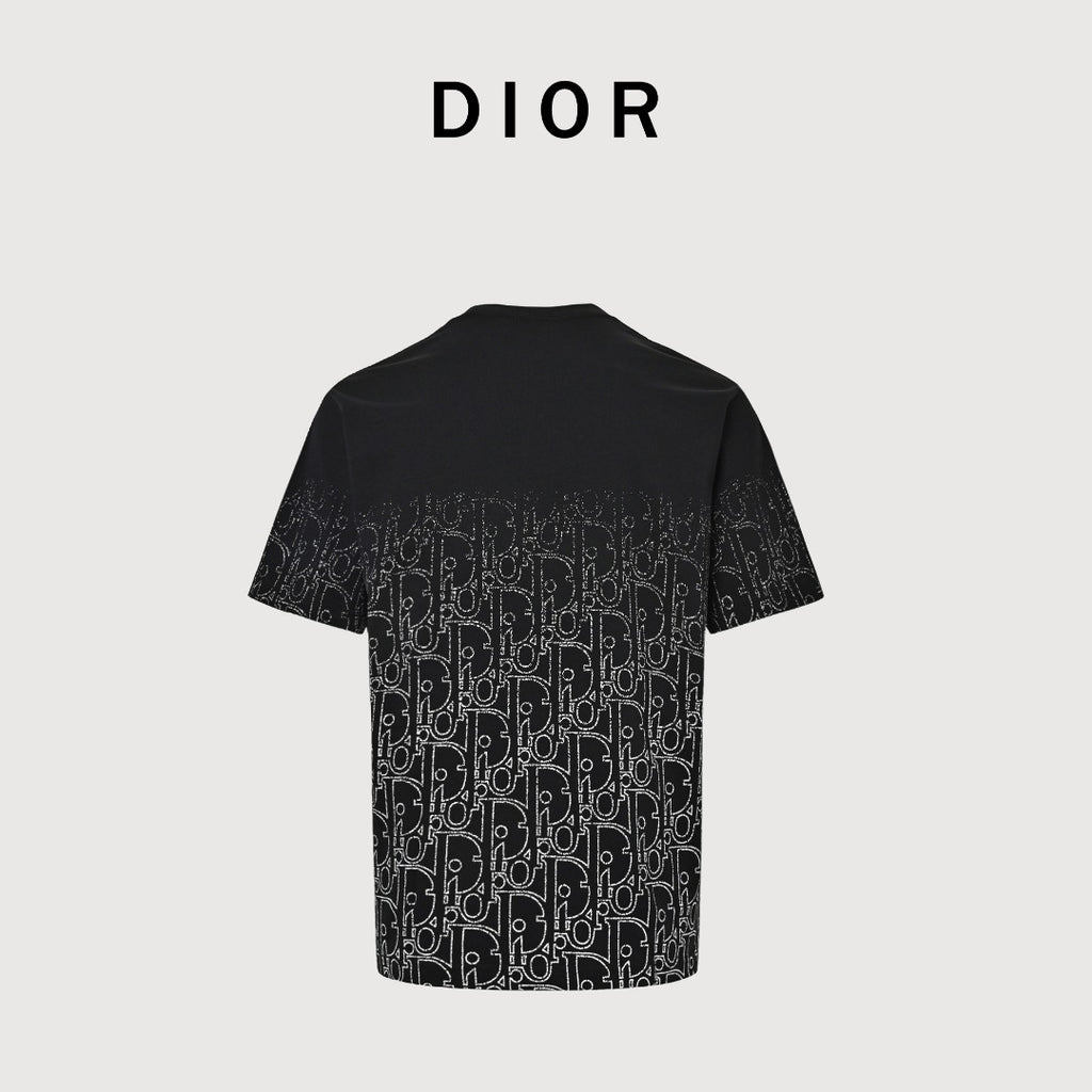 Dior Gradient All-Over Oblique Silver Thread Short-Sleeve T-Shirt — Black