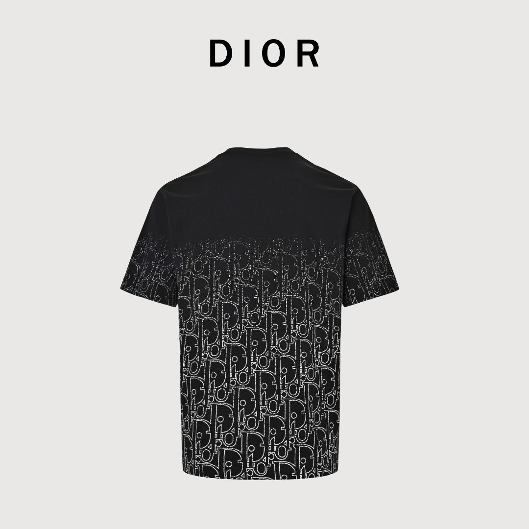 Dior Gradient All-Over Oblique Silver Thread Short-Sleeve T-Shirt — Black