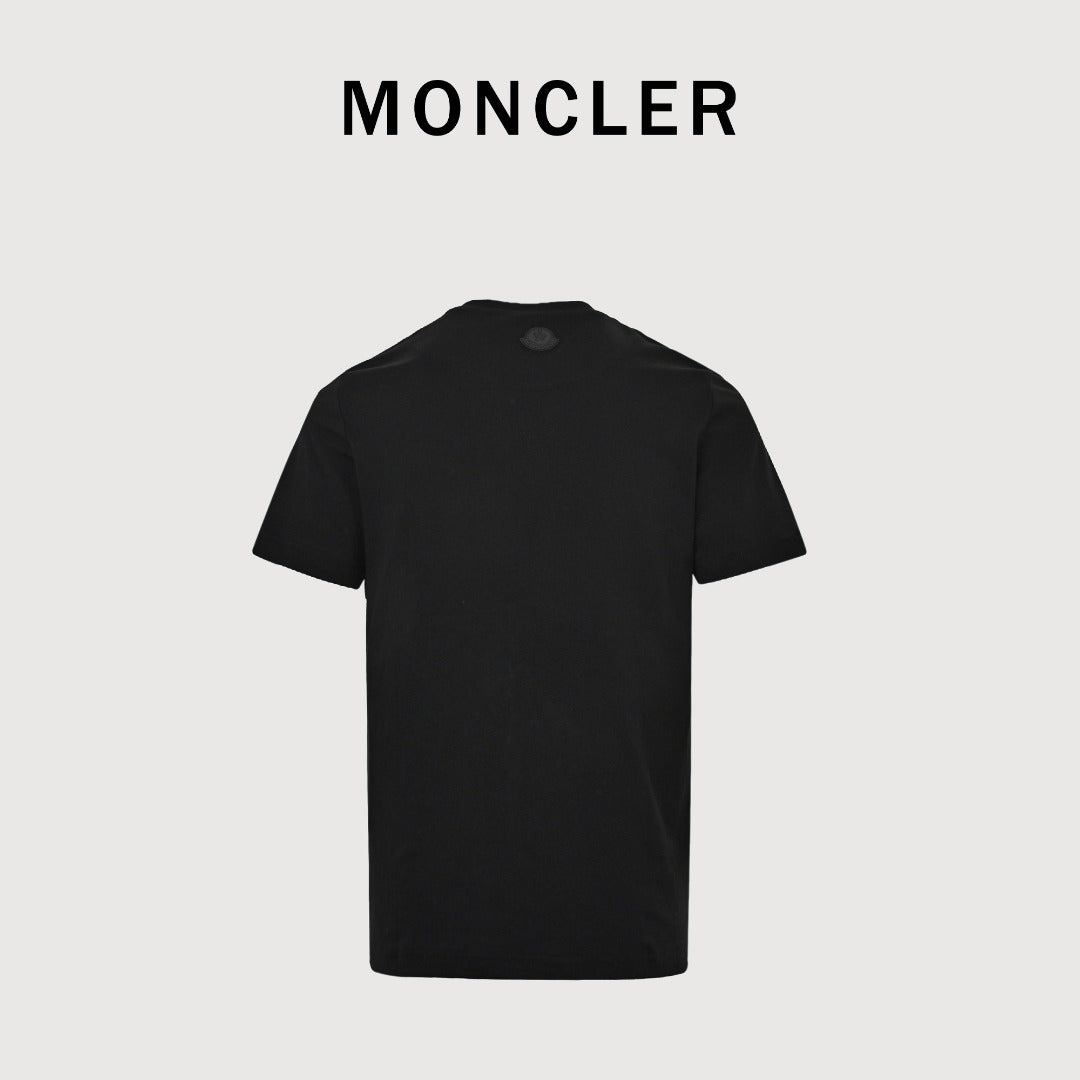 Moncler 26SS Silk Sleeve-Badge Knit Short-Sleeve T-Shirt — Black