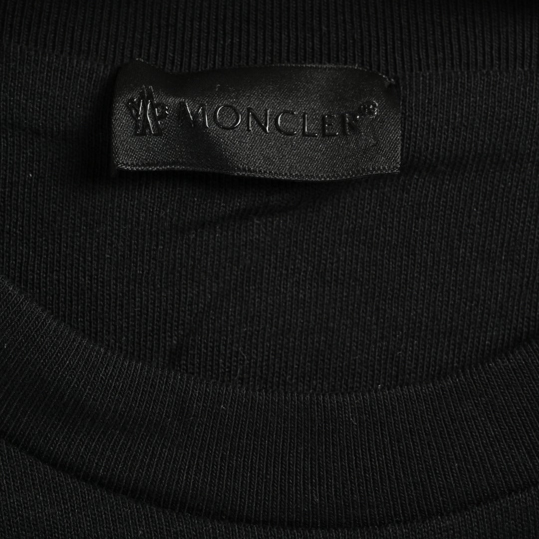 Moncler 26SS Silk Sleeve-Badge Knit Short-Sleeve T-Shirt — Black