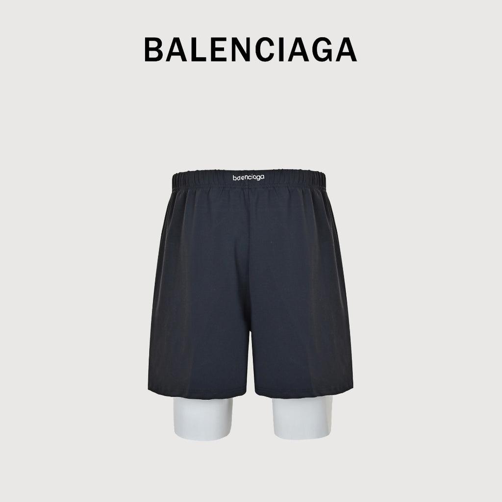 Balenciaga BLCG Reflective Series 6B Faux Two-Piece Spliced Sport Shorts — Black