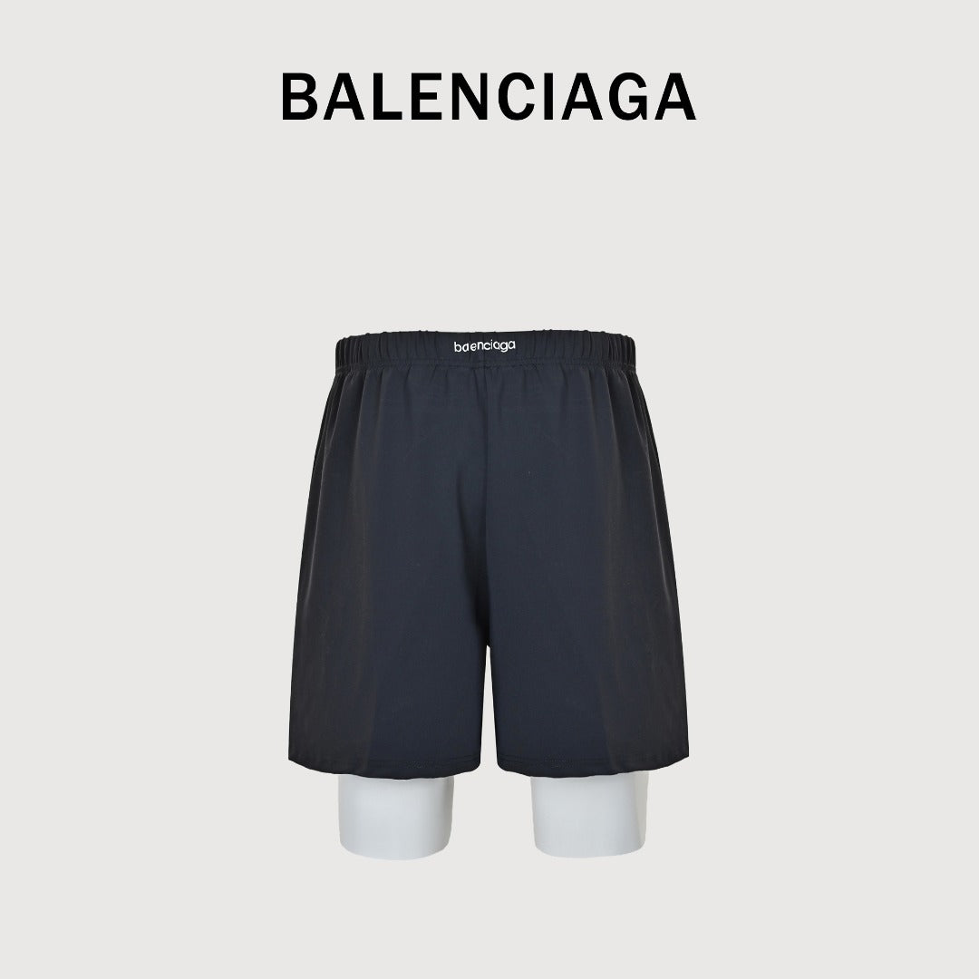 Balenciaga BLCG Reflective Series 6B Faux Two-Piece Spliced Sport Shorts — Black