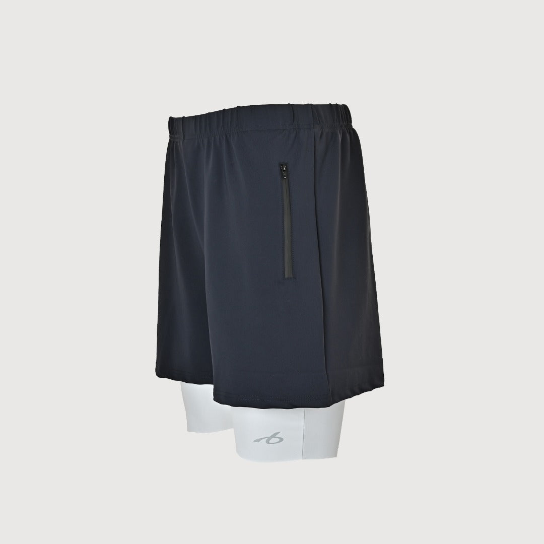 Balenciaga BLCG Reflective Series 6B Faux Two-Piece Spliced Sport Shorts — Black