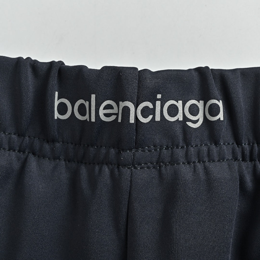 Balenciaga BLCG Reflective Series 6B Faux Two-Piece Spliced Sport Shorts — Black