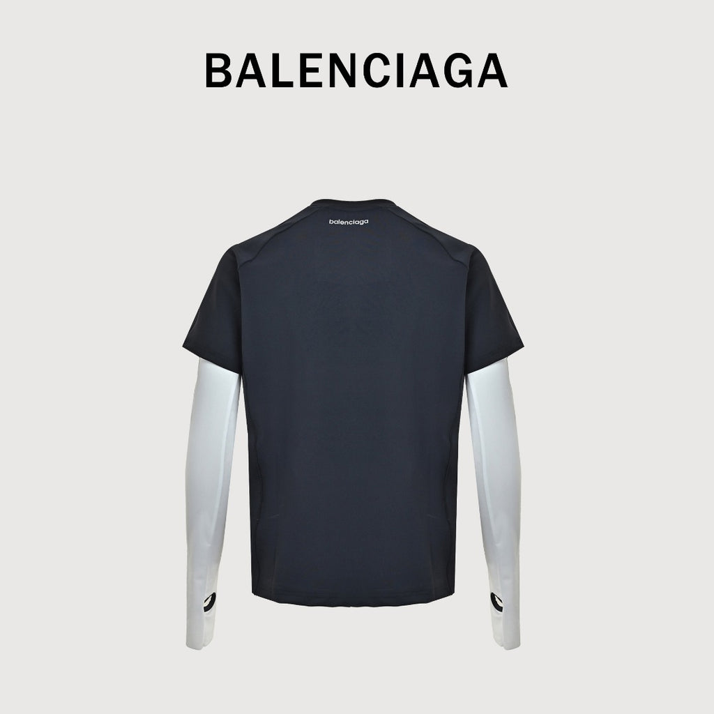 Balenciaga BLCG Reflective Series 6B Faux Two-Piece Spliced Sport Long-Sleeve T-Shirt — Black/Silver