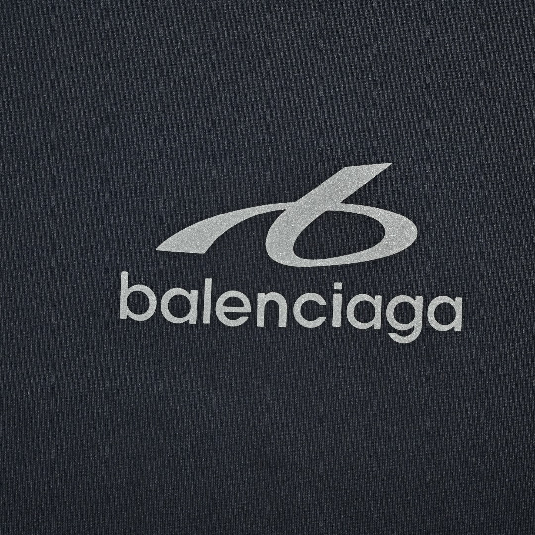 Balenciaga BLCG Reflective Series 6B Faux Two-Piece Spliced Sport Long-Sleeve T-Shirt — Black/Silver