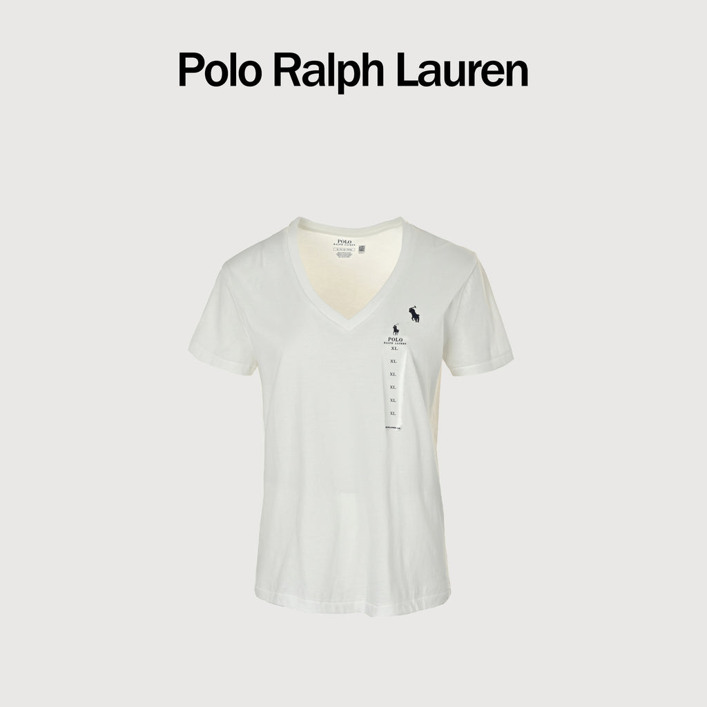 Ralph Lauren V-Neck Polo Pony Embroidered Short-Sleeve T-Shirt — White