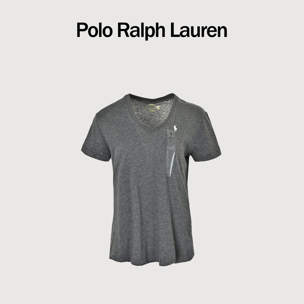 Ralph Lauren V-Neck Polo Pony Embroidered Short-Sleeve T-Shirt — Grey Marl