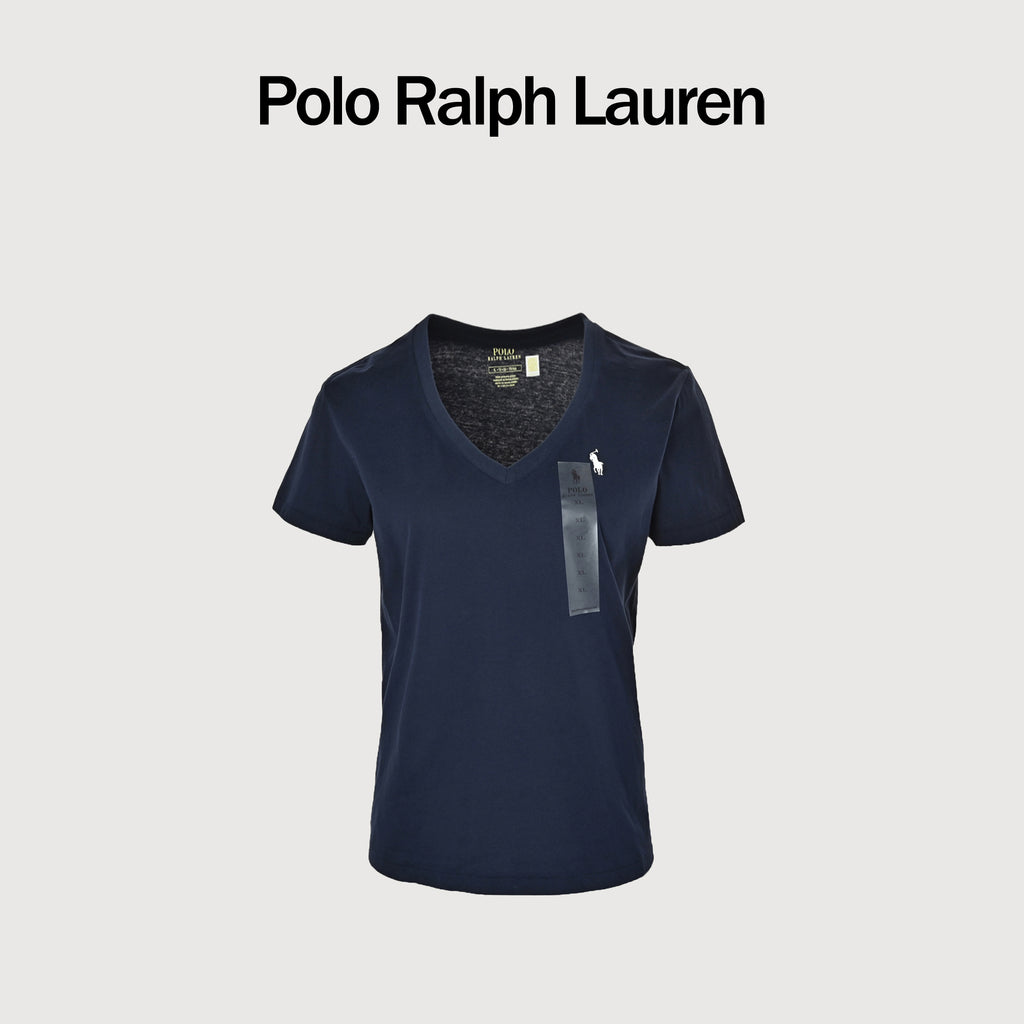 Ralph Lauren V-Neck Polo Pony Embroidered Short-Sleeve T-Shirt — Navy