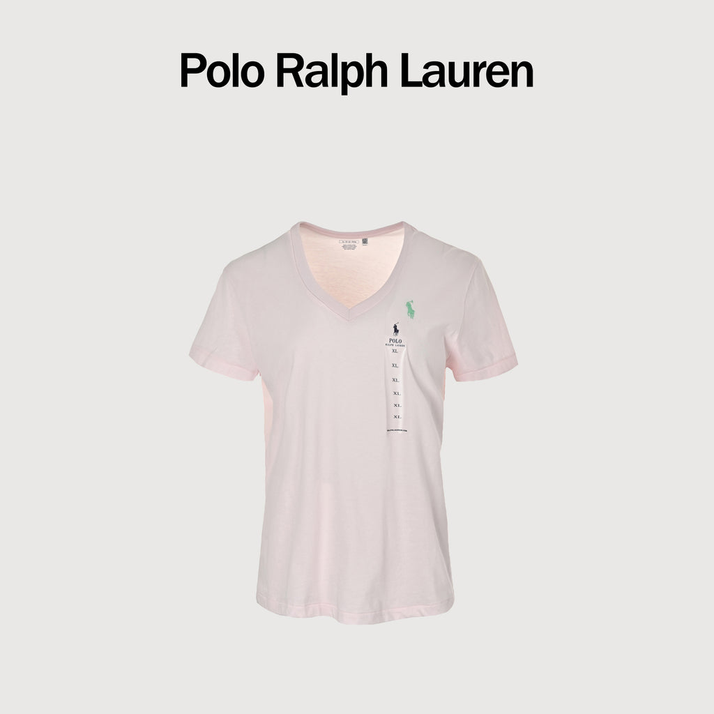 Ralph Lauren V-Neck Polo Pony Embroidered Short-Sleeve T-Shirt — Light Pink
