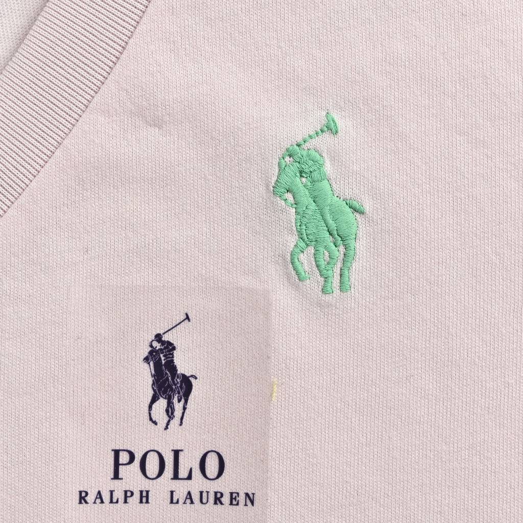 Ralph Lauren V-Neck Polo Pony Embroidered Short-Sleeve T-Shirt — Light Pink
