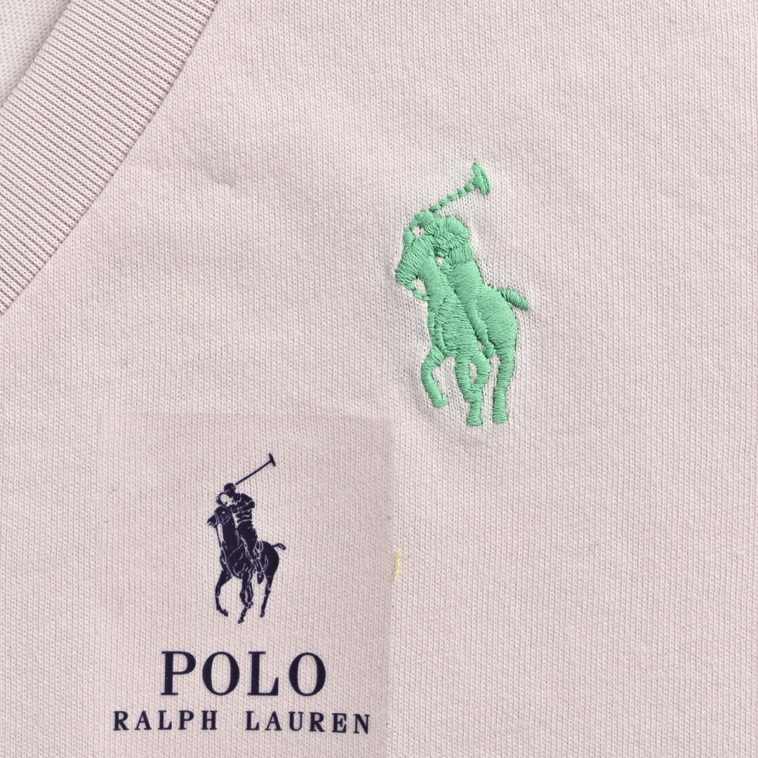 Ralph Lauren V-Neck Polo Pony Embroidered Short-Sleeve T-Shirt — Light Pink