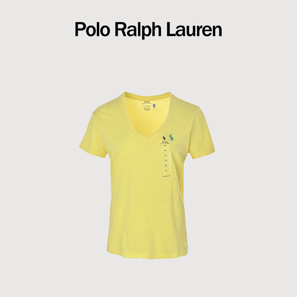 Ralph Lauren V-Neck Polo Pony Embroidered Short-Sleeve T-Shirt — Yellow