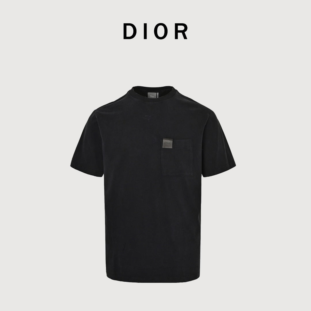 Dior Pocket Leather Label Short-Sleeve T-Shirt — Black