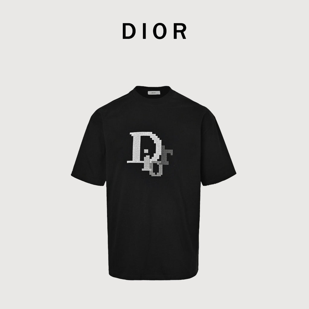 Dior CD Logo Mosaic Cross-Stitch Embroidered Short-Sleeve T-Shirt