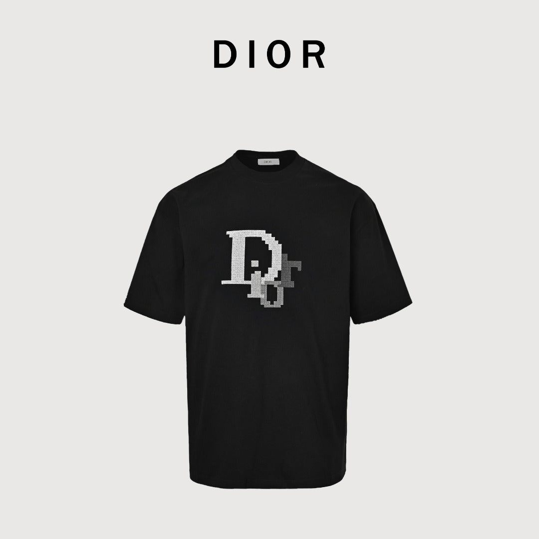 Dior CD Logo Mosaic Cross-Stitch Embroidered Short-Sleeve T-Shirt