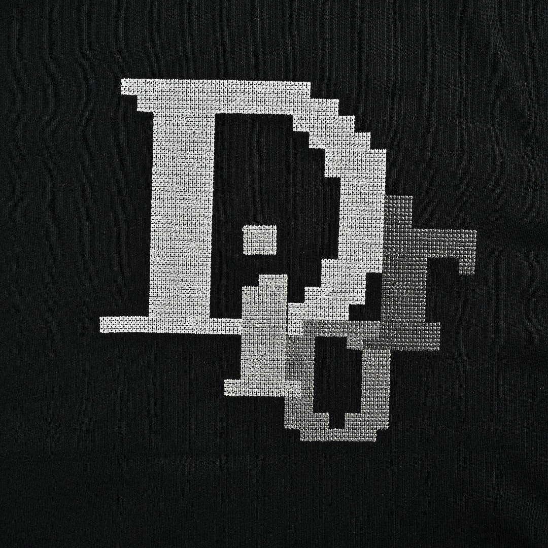 Dior CD Logo Mosaic Cross-Stitch Embroidered Short-Sleeve T-Shirt