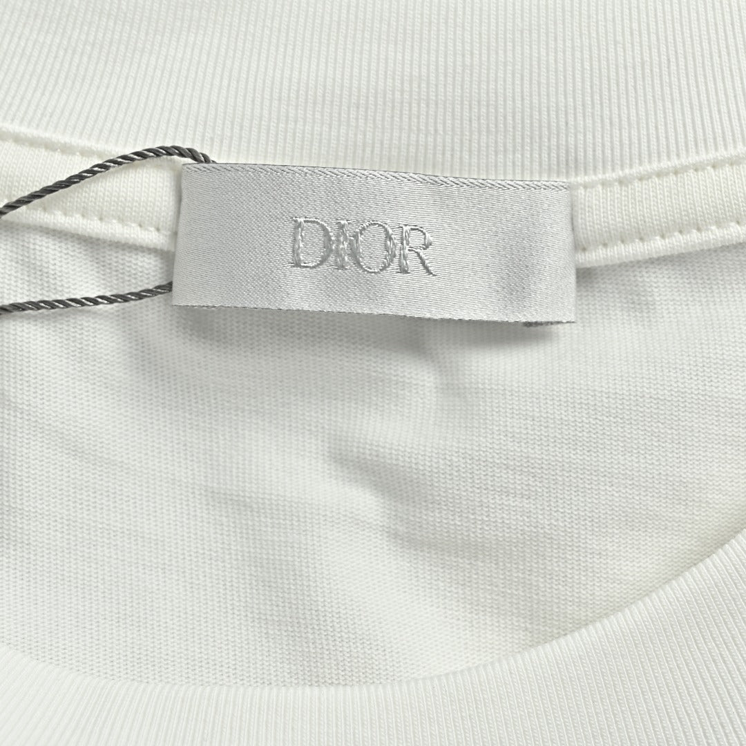 Dior CD Logo Mosaic Cross-Stitch Embroidered Short-Sleeve T-Shirt White