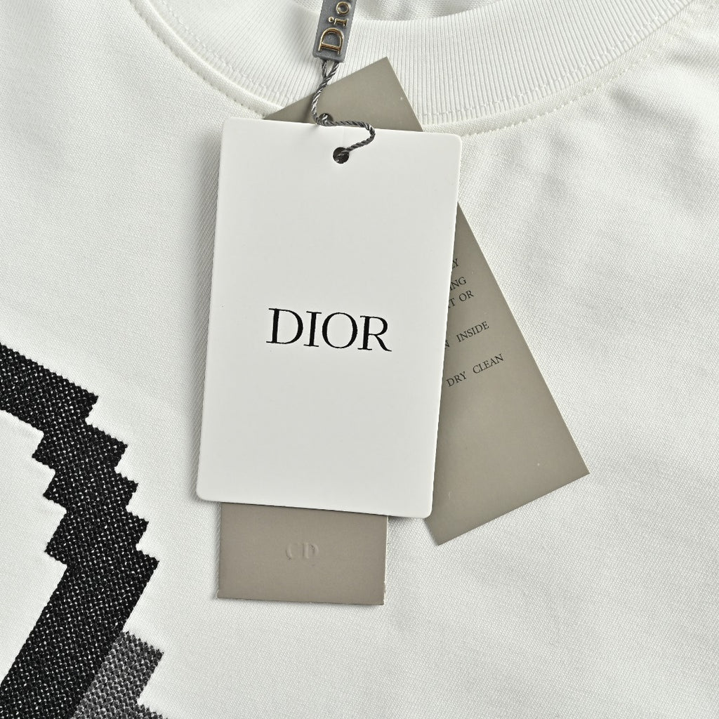 Dior CD Logo Mosaic Cross-Stitch Embroidered Short-Sleeve T-Shirt White
