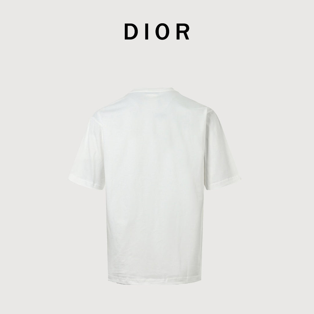 Dior CD Logo Mosaic Cross-Stitch Embroidered Short-Sleeve T-Shirt White
