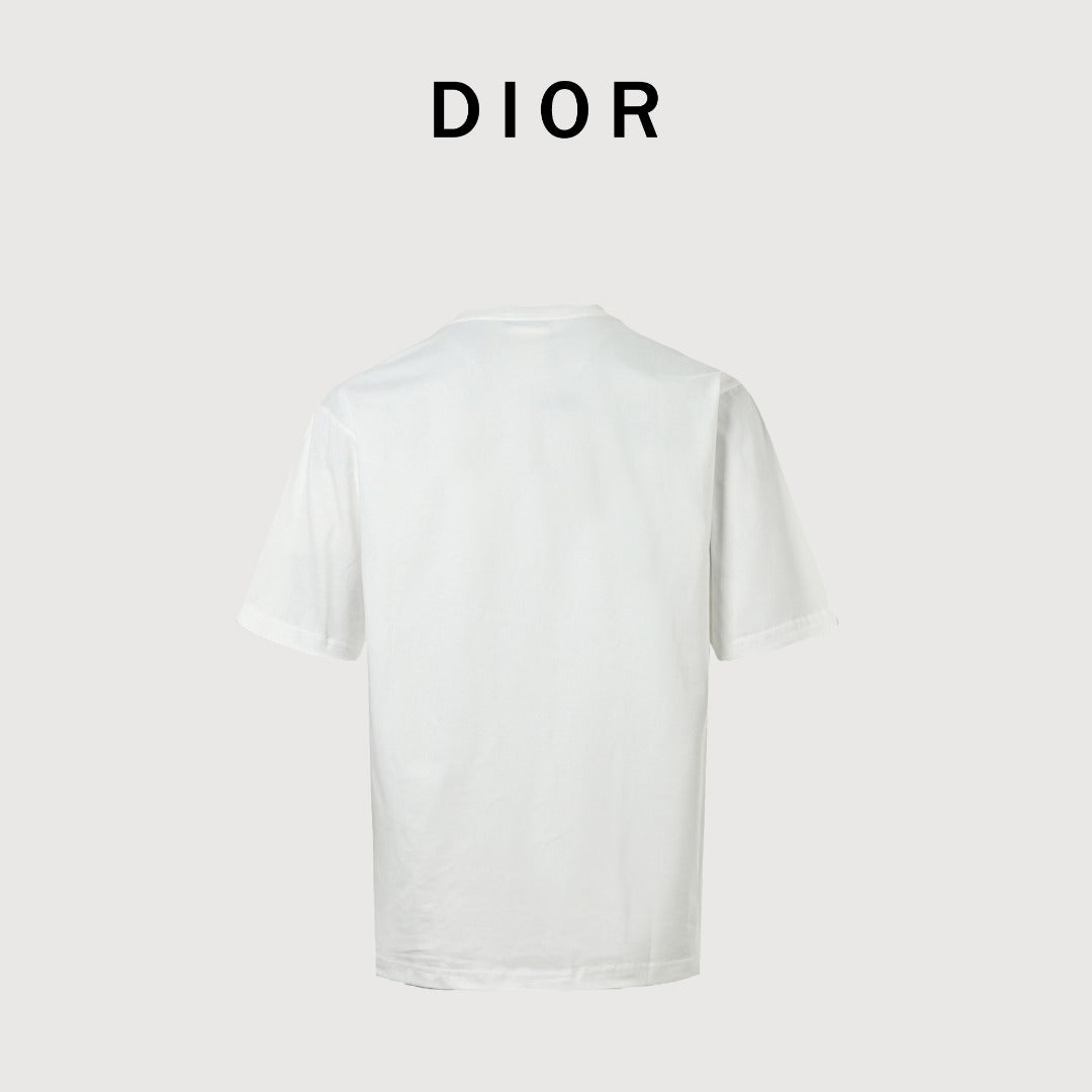Dior CD Logo Mosaic Cross-Stitch Embroidered Short-Sleeve T-Shirt White