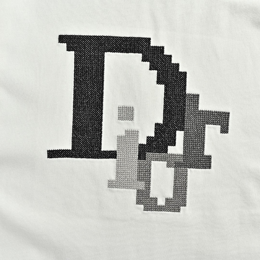 Dior CD Logo Mosaic Cross-Stitch Embroidered Short-Sleeve T-Shirt White