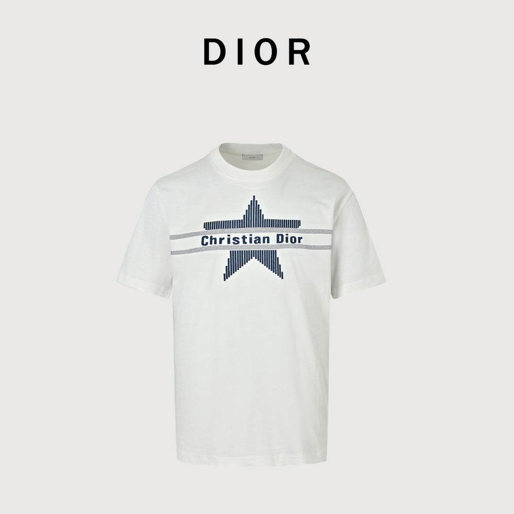 Dior CD Classic Five-Pointed Star Embroidered Short-Sleeve T-Shirt White