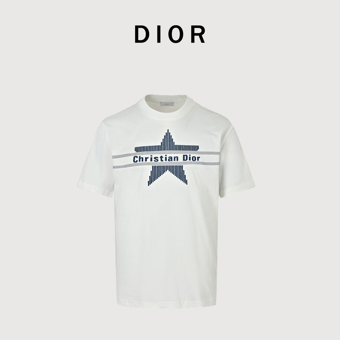 Dior CD Classic Five-Pointed Star Embroidered Short-Sleeve T-Shirt White