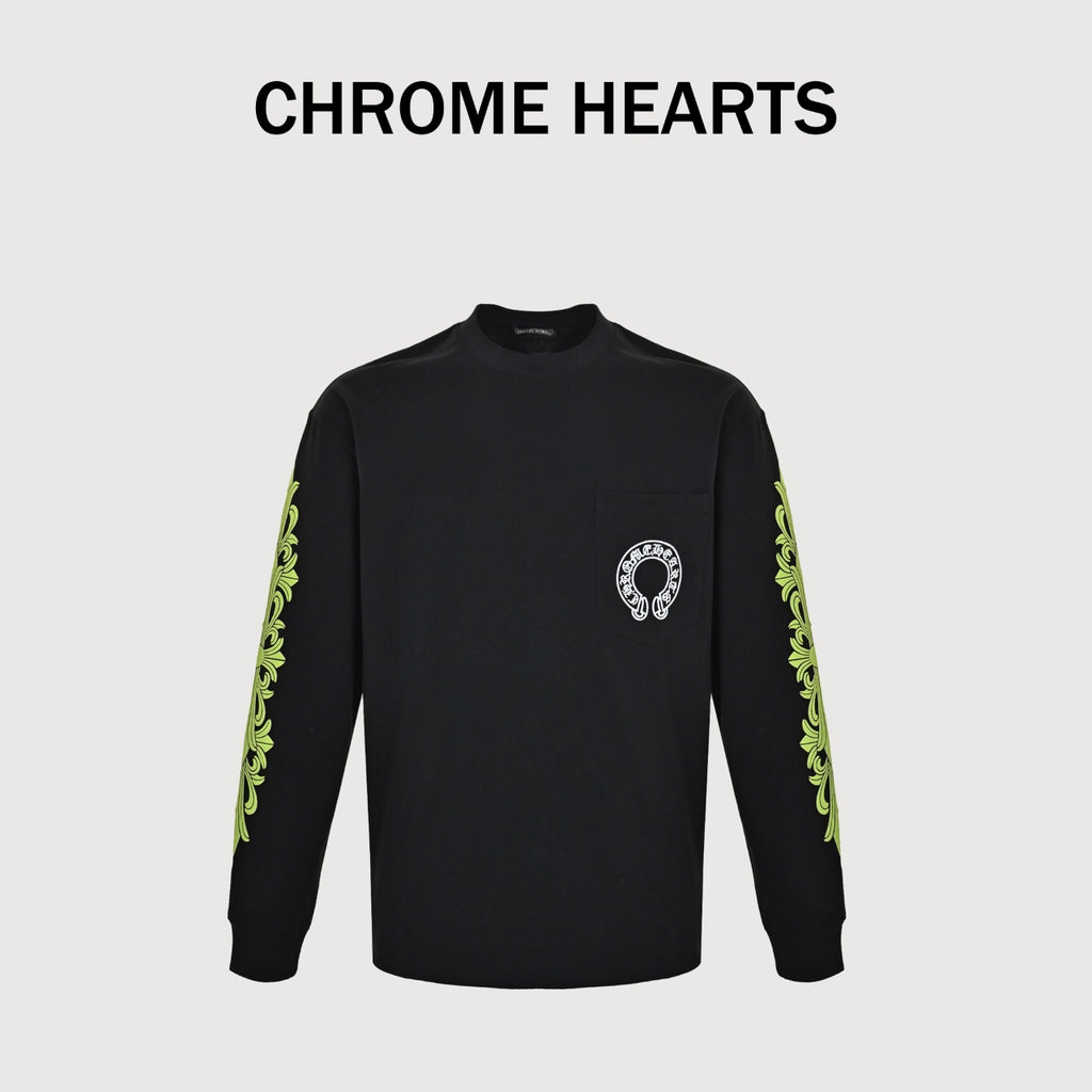 Chrome Hearts CH Cross Floral Sanskrit Scroll Print Long-Sleeve T-Shirt Black