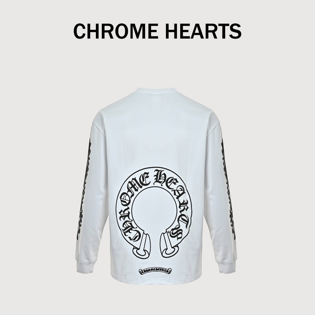 Chrome Hearts CH Cross Floral Sanskrit Scroll Print Long-Sleeve T-Shirt White