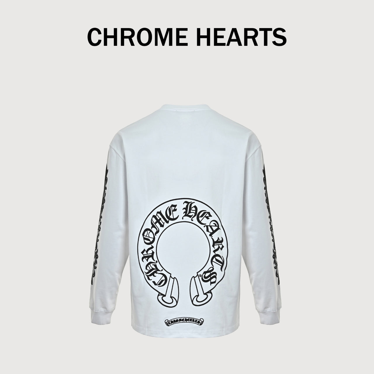 Chrome Hearts CH Cross Floral Sanskrit Scroll Print Long-Sleeve T-Shirt White