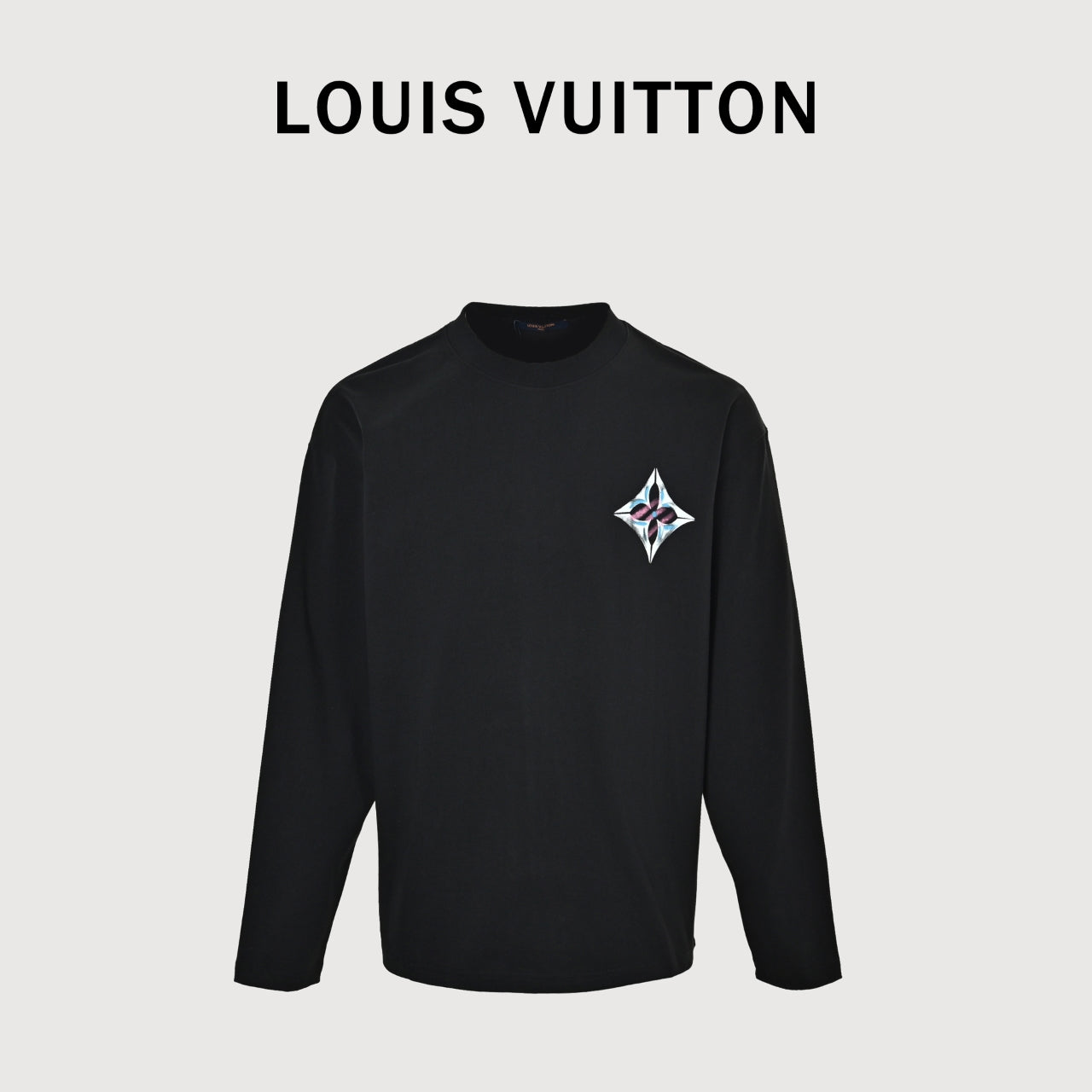 Louis Vuitton Four-Leaf Clover Logo Graffiti Hand-Painted Long-Sleeve T-Shirt Black