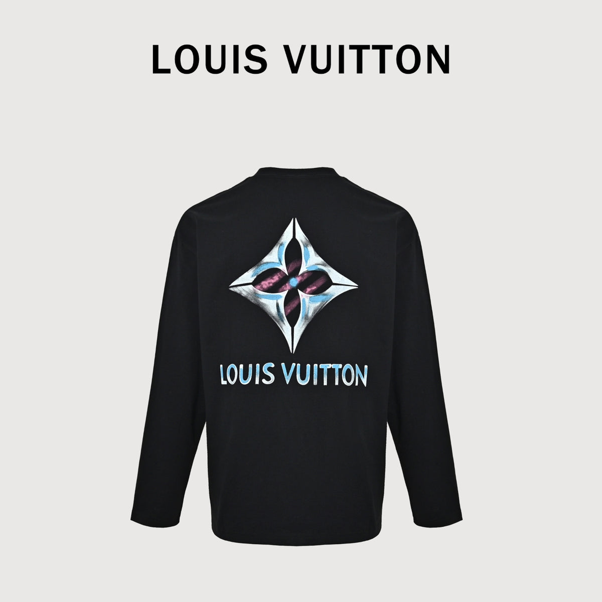 Louis Vuitton Four-Leaf Clover Logo Graffiti Hand-Painted Long-Sleeve T-Shirt Black