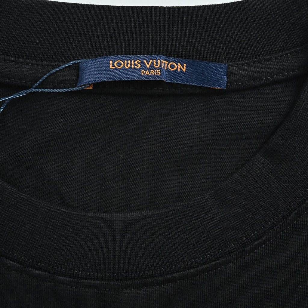 Louis Vuitton Four-Leaf Clover Logo Graffiti Hand-Painted Long-Sleeve T-Shirt Black