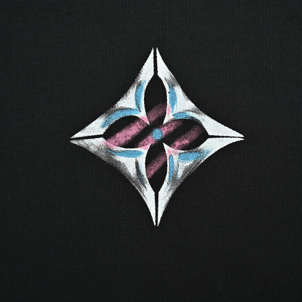 Louis Vuitton Four-Leaf Clover Logo Graffiti Hand-Painted Long-Sleeve T-Shirt Black