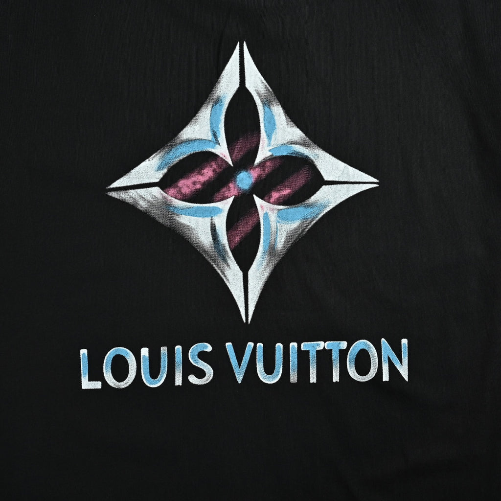 Louis Vuitton Four-Leaf Clover Logo Graffiti Hand-Painted Long-Sleeve T-Shirt Black