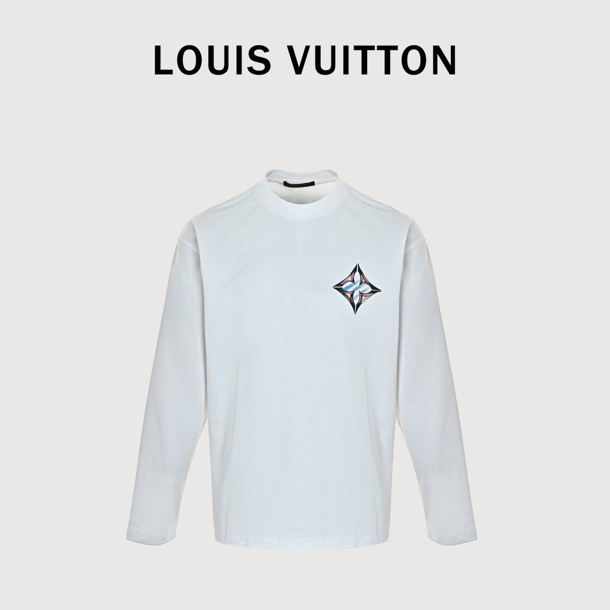 Louis Vuitton Four-Leaf Clover Logo Graffiti Hand-Painted Long-Sleeve T-Shirt White