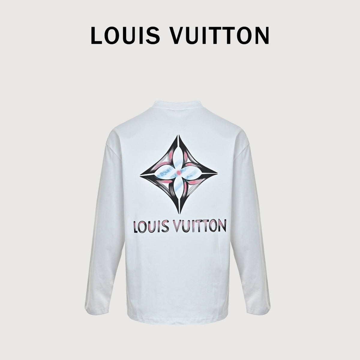 Louis Vuitton Four-Leaf Clover Logo Graffiti Hand-Painted Long-Sleeve T-Shirt White