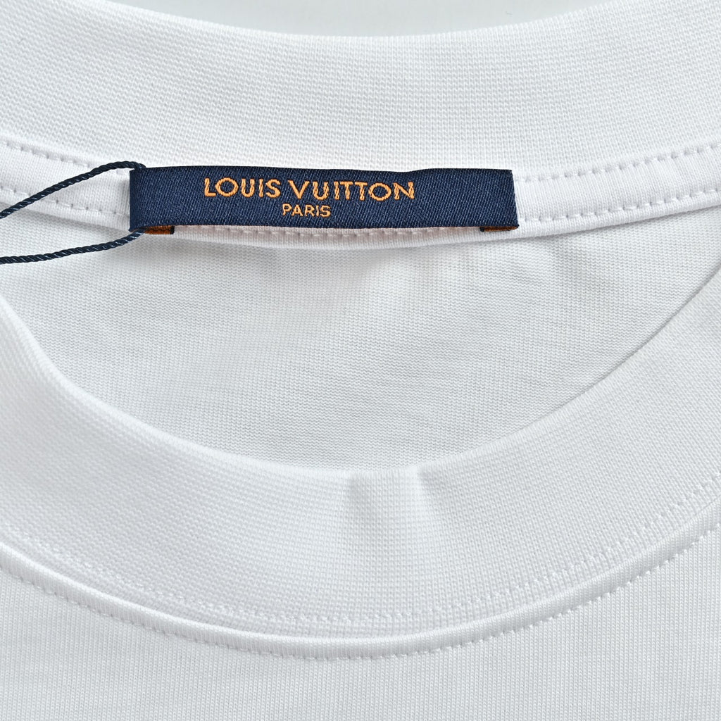 Louis Vuitton Four-Leaf Clover Logo Graffiti Hand-Painted Long-Sleeve T-Shirt White