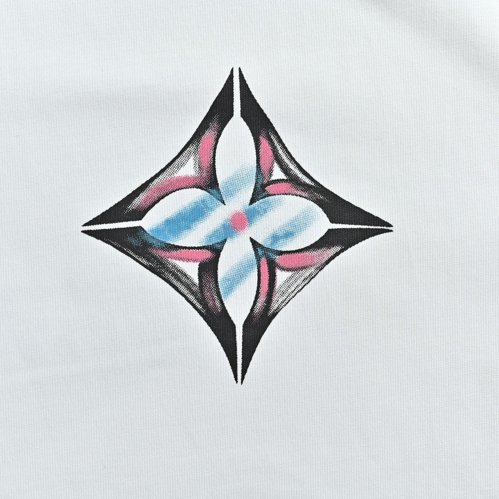 Louis Vuitton Four-Leaf Clover Logo Graffiti Hand-Painted Long-Sleeve T-Shirt White