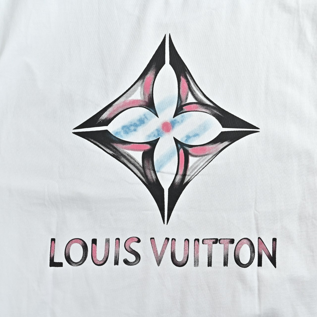 Louis Vuitton Four-Leaf Clover Logo Graffiti Hand-Painted Long-Sleeve T-Shirt White