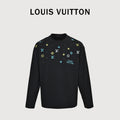 Louis Vuitton 26SS Wave-Pattern Colorblock Monogram Embroidered Letter Logo Long-Sleeve T-Shirt Black