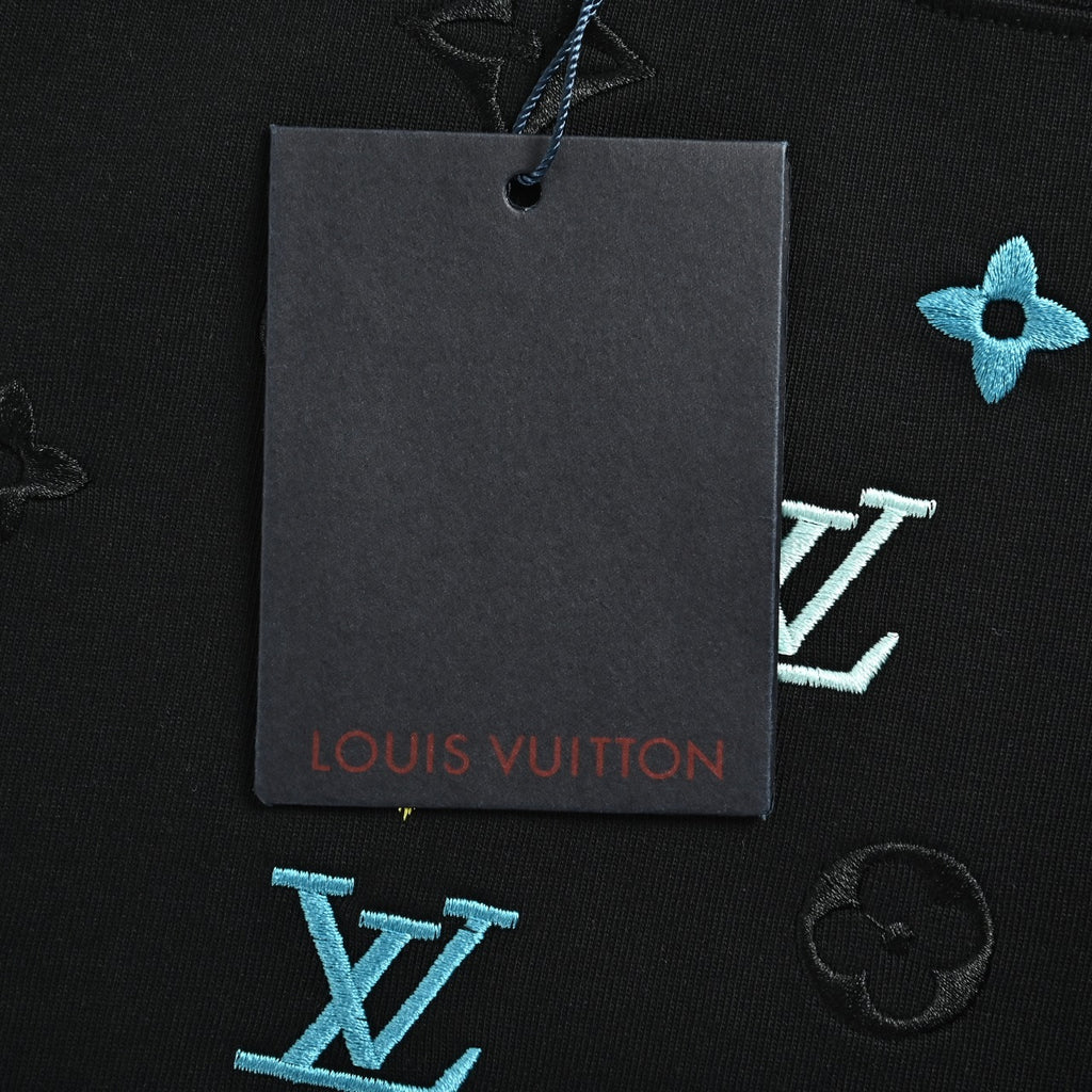 Louis Vuitton 26SS Wave-Pattern Colorblock Monogram Embroidered Letter Logo Long-Sleeve T-Shirt Black