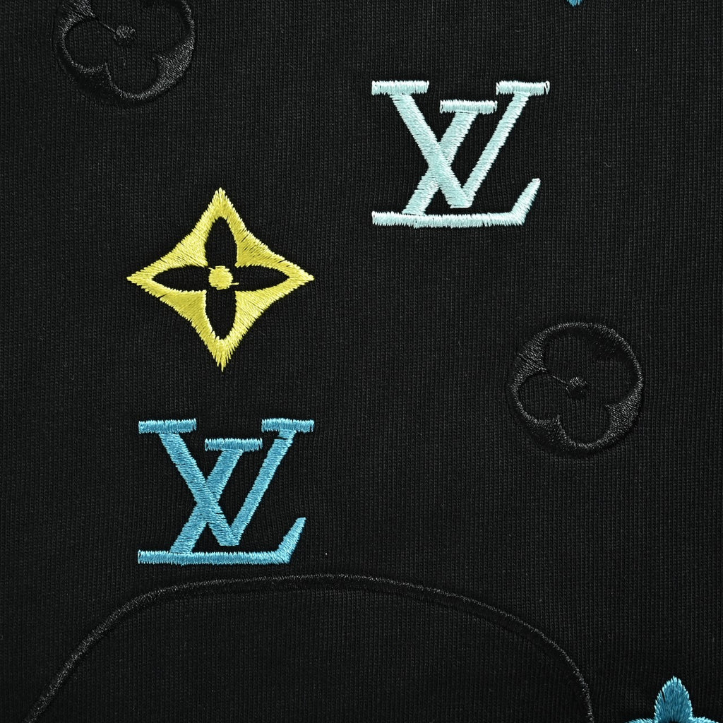 Louis Vuitton 26SS Wave-Pattern Colorblock Monogram Embroidered Letter Logo Long-Sleeve T-Shirt Black