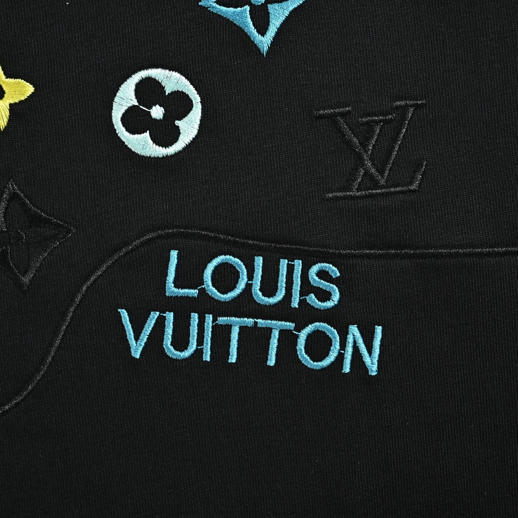 Louis Vuitton 26SS Wave-Pattern Colorblock Monogram Embroidered Letter Logo Long-Sleeve T-Shirt Black
