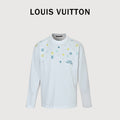 Louis Vuitton 26SS Wave-Pattern Colorblock Monogram Embroidered Letter Logo Long-Sleeve T-Shirt White